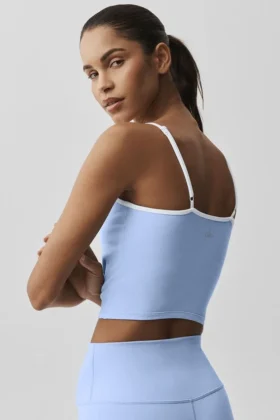 Airbrush Refined Sütyenli Tank Top – Açık Provence Mavisi/Beyaz