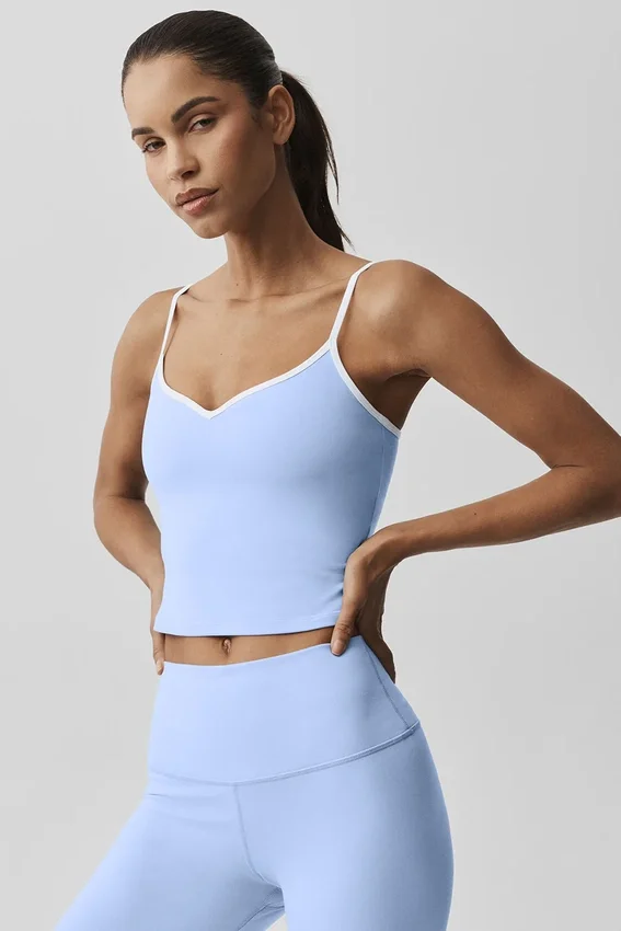 Airbrush Refined Sütyenli Tank Top - Açık Provence Mavisi/Beyaz