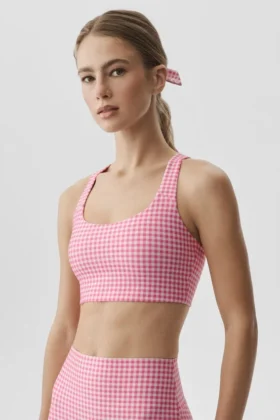 Airlift Gingham Şık Sütyenli Tank Top - Cennet Pembesi Gingham