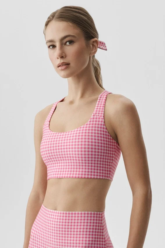 Airlift Gingham Şık Sütyenli Tank Top - Cennet Pembesi Gingham