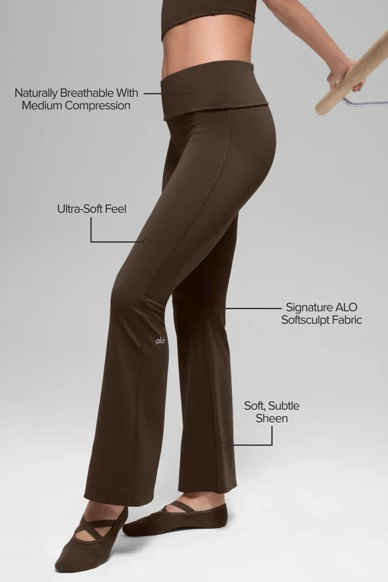 Alo Softsculpt 7/8 Katlamalı Geniş Paça Tayt - Espresso