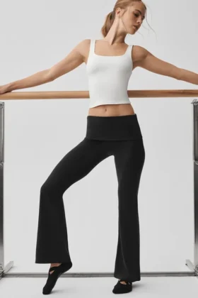 Alo Softsculpt 7/8 Katlamalı Geniş Paça Tayt - Siyah