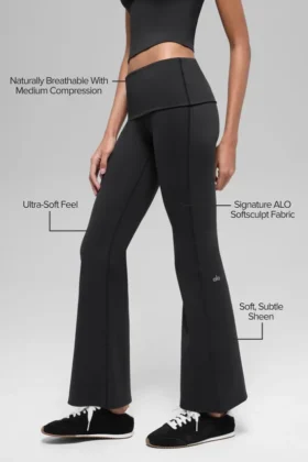 Alo Softsculpt 7/8 Katlamalı Geniş Paça Tayt – Siyah