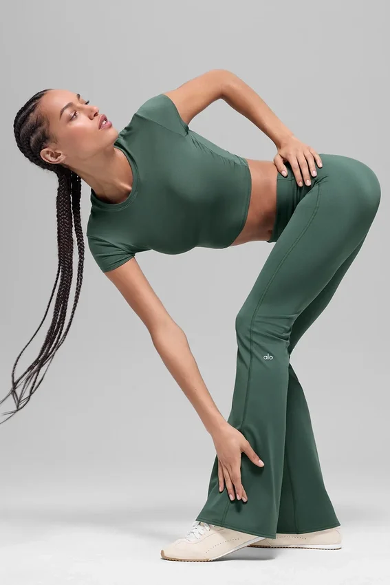 Alo Softsculpt 7/8 Katlanabilir Geniş Paça Tayt - Clover Green