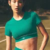 Alo Softsculpt Amp It up Kısa Kollu Sütyen - Emerald Isle