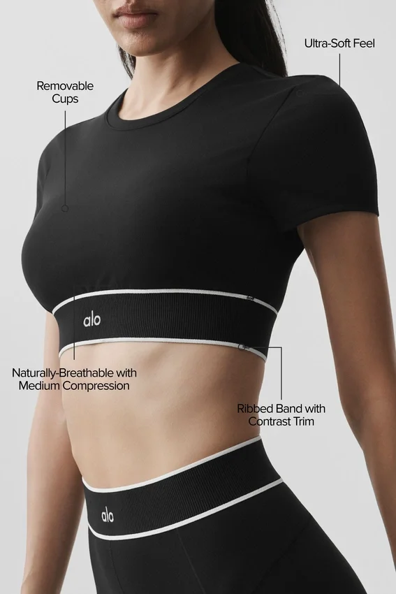 Alo Softsculpt Amp It Up Kısa Kollu Sütyen - Siyah
