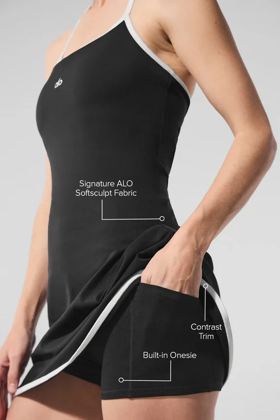Alo Softsculpt Halter Tenis Elbisesi - Siyah/Beyaz