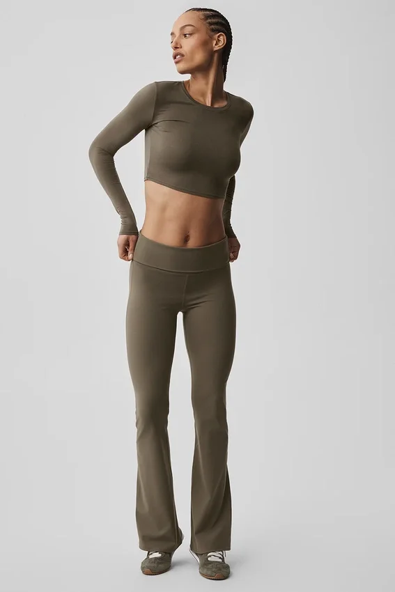 Alo Softsculpt Katlamalı Geniş Paça Tayt - Zeytin Ağacı