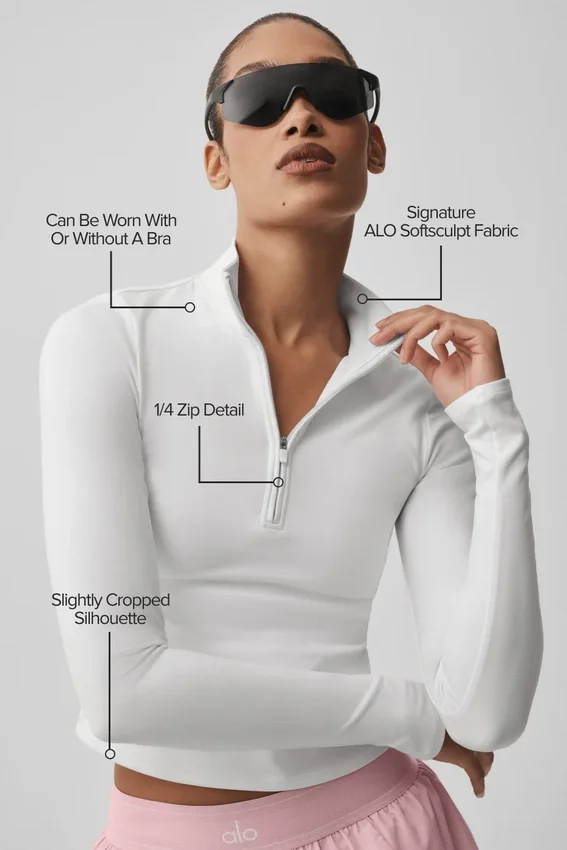 Alo Softsculpt Precision 1/4 Fermuarlı Uzun Kollu - Beyaz