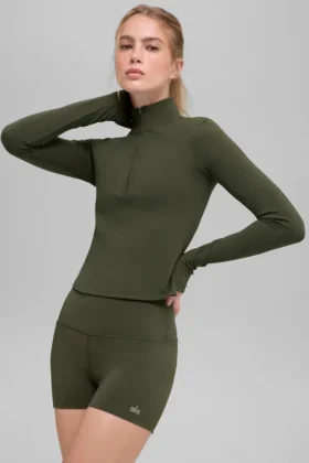 Alo Softsculpt Precision 1/4 Fermuarlı Uzun Kollu - Zeytin Yeşili