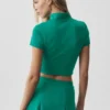 Alo Softsculpt Tam Fermuarlı Kısa Kollu Şort - Emerald Isle
