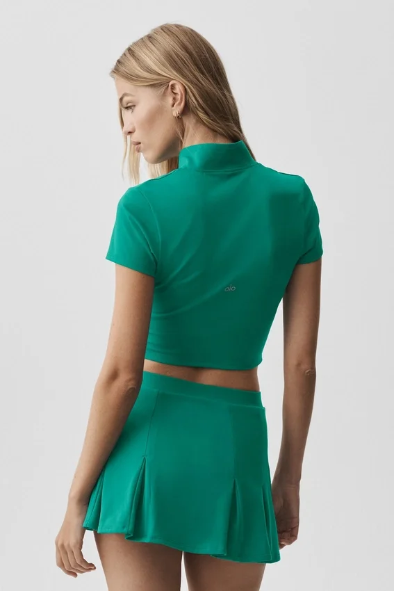 Alo Softsculpt Tam Fermuarlı Kısa Kollu Şort - Emerald Isle
