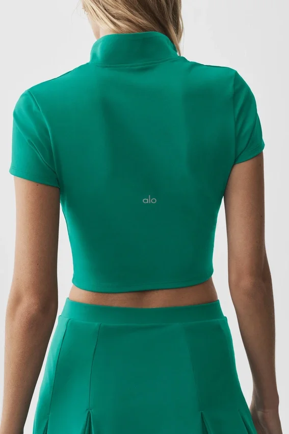 Alo Softsculpt Tam Fermuarlı Kısa Kollu Şort - Emerald Isle