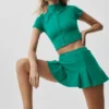 Alo Softsculpt Tam Fermuarlı Kısa Kollu Şort - Emerald Isle