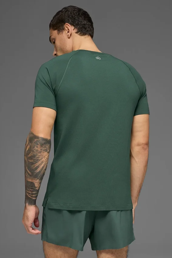 Alo Vapor Bisiklet Yaka Kısa Kollu Şort - Clover Green