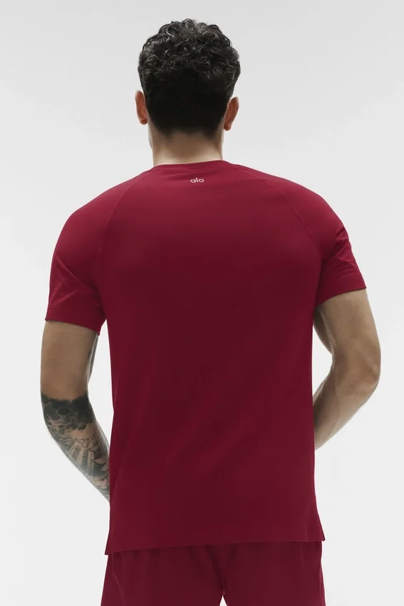 Alo Vapor Bisiklet Yaka Kısa Kollu Şortlar - Garnet
