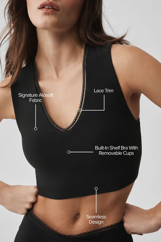 Alosoft Affection V Yaka Sütyenli Tank Top - Siyah