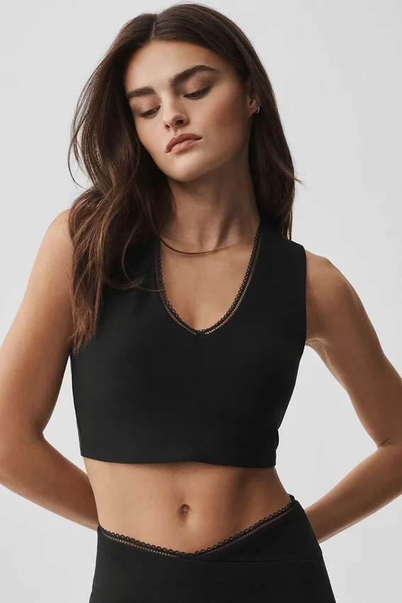 Alosoft Affection V Yaka Sütyenli Tank Top - Siyah