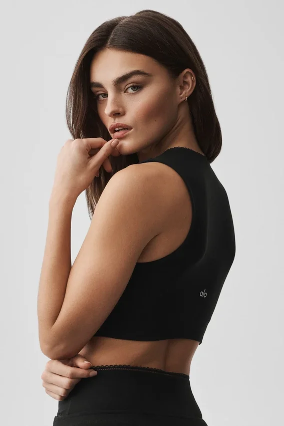 Alosoft Affection V Yaka Sütyenli Tank Top - Siyah