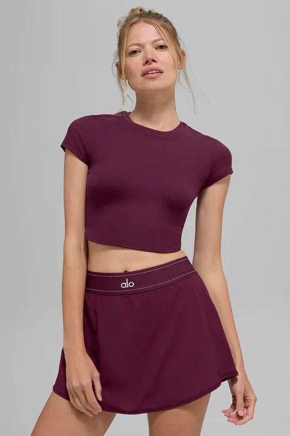 Alosoft Crop Finesse Kısa Kollu - Bordo