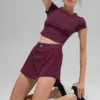 Alosoft Crop Finesse Kısa Kollu - Bordo