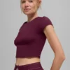 Alosoft Crop Finesse Kısa Kollu - Bordo