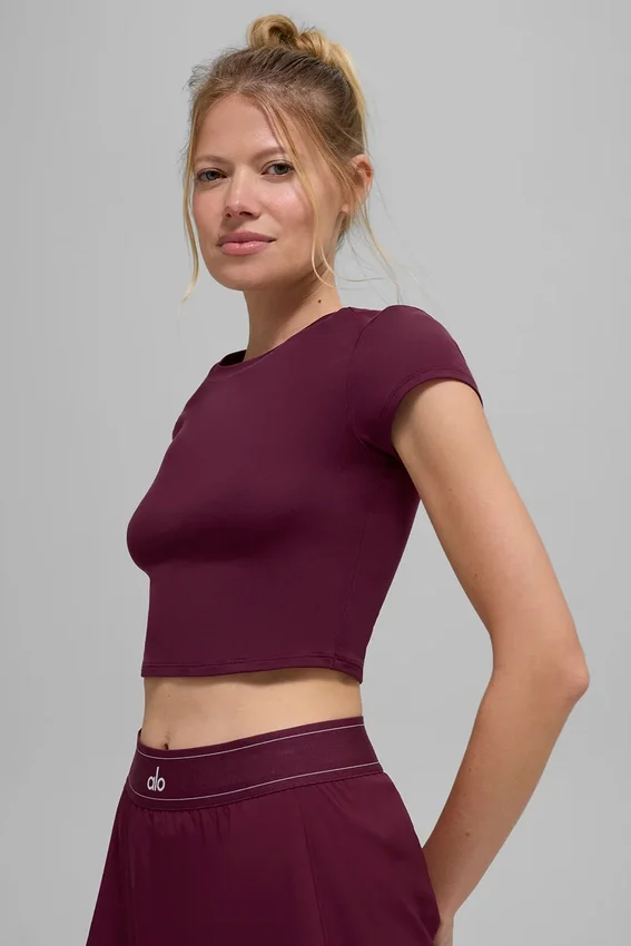 Alosoft Crop Finesse Kısa Kollu - Bordo