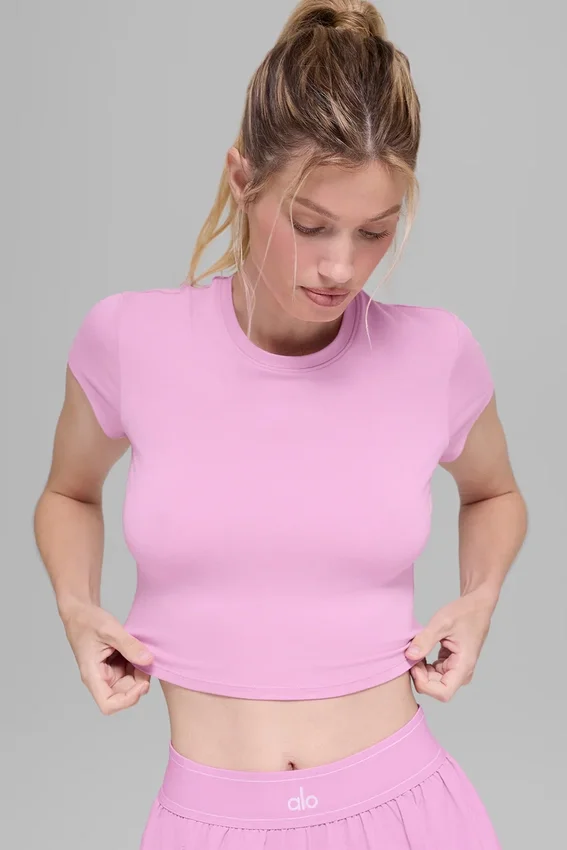 Alosoft Crop Finesse Kısa Kollu - Şeker Kalp Pembesi