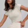 Alosoft Crop Finesse Kısa Kollu - Kemik Rengi