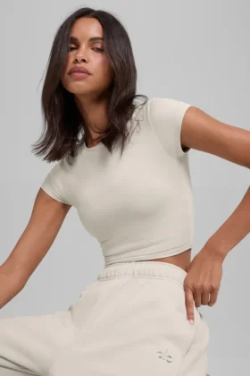 Alosoft Crop Finesse Kısa Kollu - Kemik Rengi