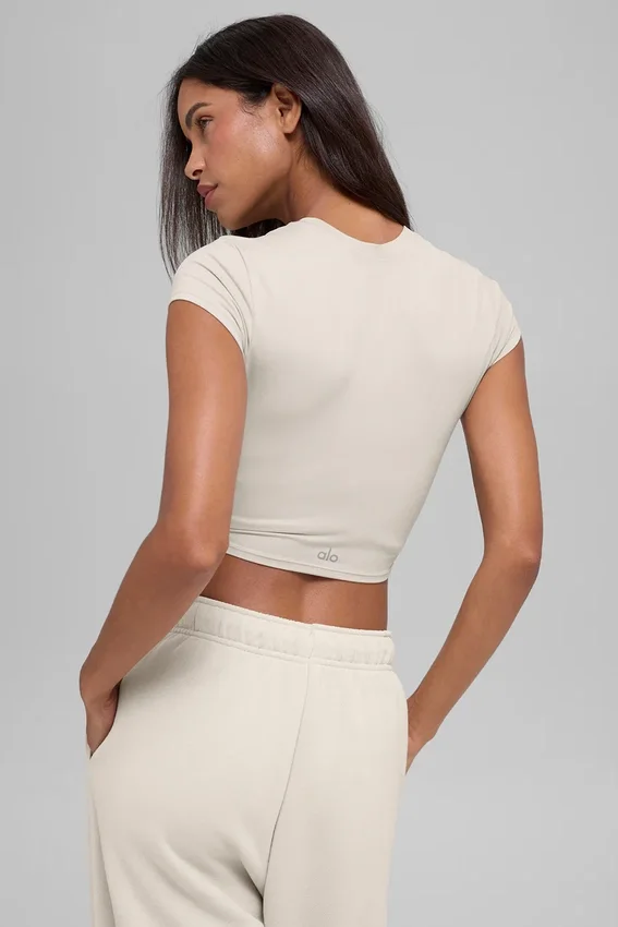 Alosoft Crop Finesse Kısa Kollu - Kemik Rengi