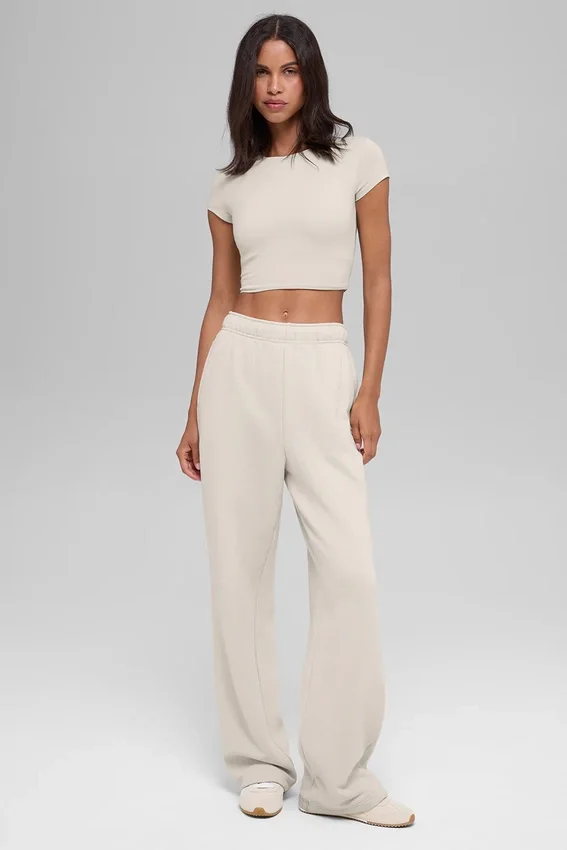 Alosoft Crop Finesse Kısa Kollu - Kemik Rengi