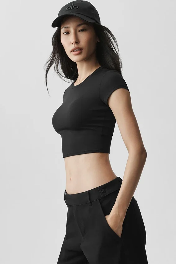 Alosoft Crop Finesse Kısa Kollu - Siyah