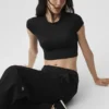 Alosoft Crop Finesse Kısa Kollu - Siyah