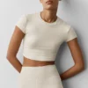 Alosoft Crop Finesse Kısa Kollu - Yulaf Rengi Melanj