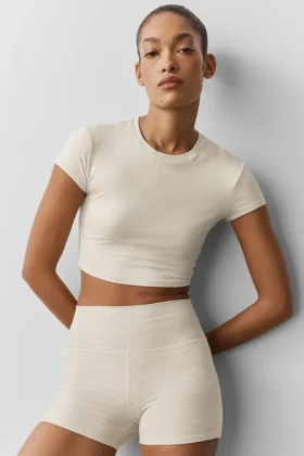 Alosoft Crop Finesse Kısa Kollu - Yulaf Rengi Melanj
