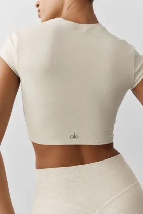 Alosoft Crop Finesse Kısa Kollu – Yulaf Rengi Melanj