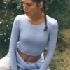 Alosoft Crop Finesse Uzun Kollu - Açık Provence Mavisi