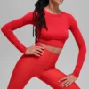 Alosoft Crop Finesse Uzun Kollu - Parlak Kırmızı