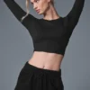 Alosoft Crop Finesse Uzun Kollu - Siyah