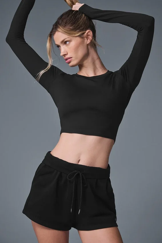 Alosoft Crop Finesse Uzun Kollu - Siyah