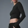 Alosoft Crop Finesse Uzun Kollu - Siyah