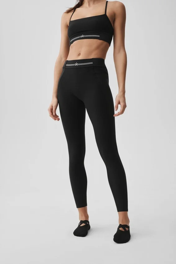 Alosoft High-Waist 7/8 Relay Tayt - Siyah/Beyaz