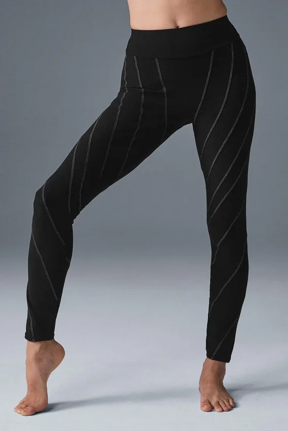 Alosoft High-Waist Sunray Tayt - Siyah/Beyaz