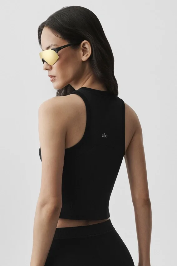Alosoft Level up Tam Fermuarlı Tank Top - Siyah