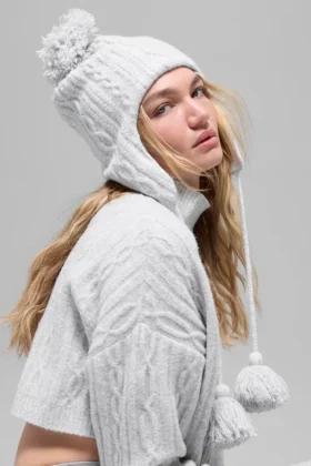 Cable Knit Winter Bliss Kulaklıklı Bereler – Atletik Melanj Gri