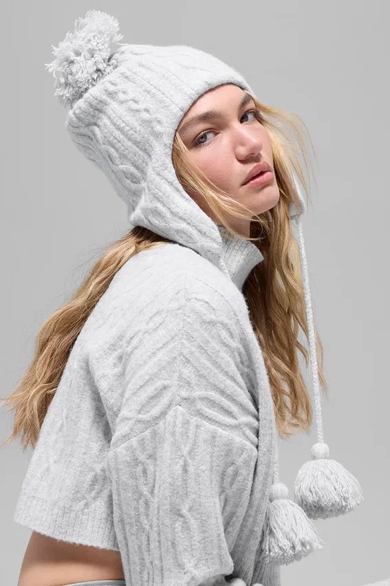 Cable Knit Winter Bliss Kulaklıklı Bereler - Atletik Melanj Gri