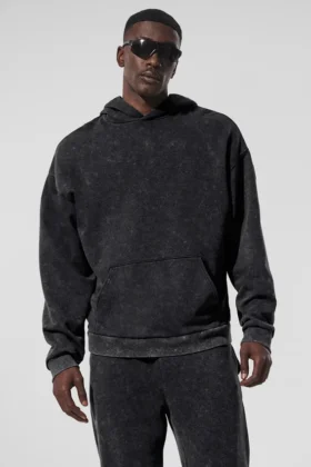 Chill Vintage Wash Kapüşonlu Sweatshirt - Siyah Yıkama
