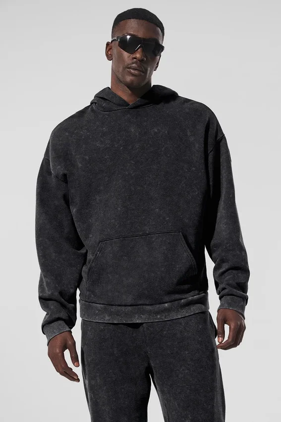 Chill Vintage Wash Kapüşonlu Sweatshirt - Siyah Yıkama
