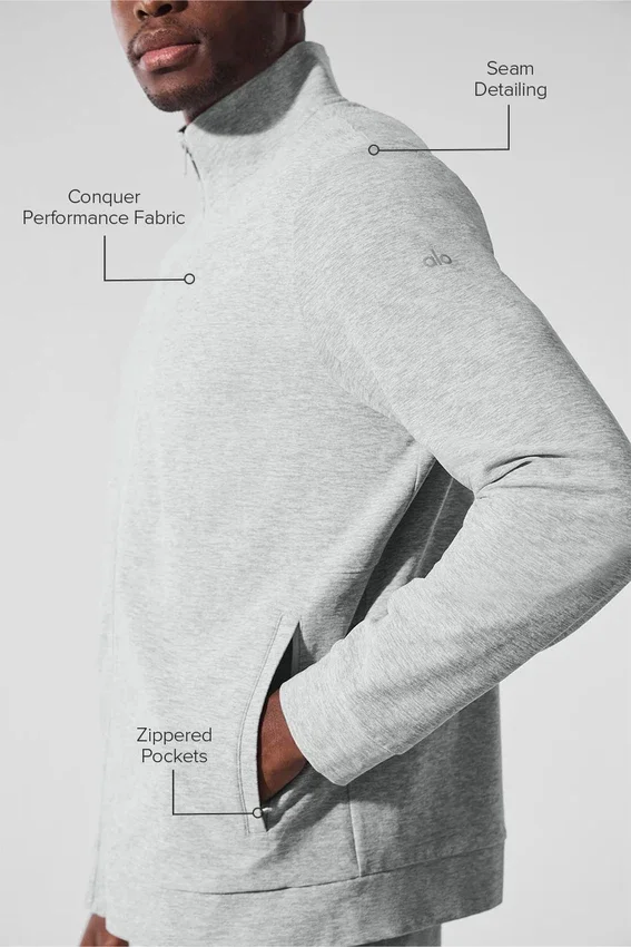 Conquer Max Mock Neck Full Zip - Atletik Heather Gri